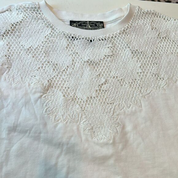 James Coviello white thick T-shirt with crochet front size extra small - Picture 4 of 11